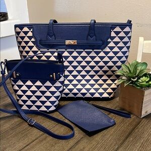 Navy and Cream Geometric Tote and Crossbody Set